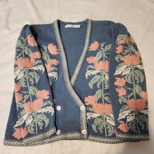 Vtg Cambridge Spirit Granny Core Knitted Double Breasted Sweater Sz L